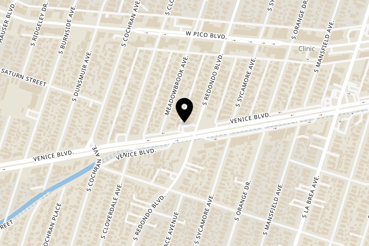 Map showing the location of Hibachi Bus Stop Venice on 5109 Venice Blvd. in Los Angeles